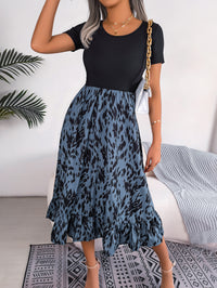 Women  Casual Leopard Print Ruffle Midi Dress