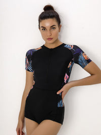 Zipper Women's Short Sleeve Diving Suit Swimsuit