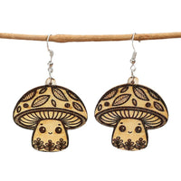 Leopard-Print Mushroom Pendant Wooden Earrings