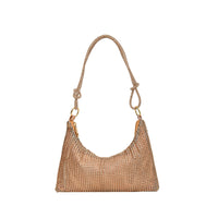 Women's Solid-Color Shiny Faux Rhinestone Zipper-Knotted Shoulder Bag