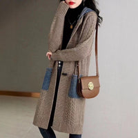 Spring And Autumn Cardigan Mid-length Loose Western Style Outer Wear Hooded Knitted Top