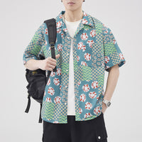 Retro Hawaiian Style Seersucker Short Sleeve Shirt Men
