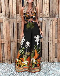 Halter Sling Casual Hollow Wide-leg Jumpsuit