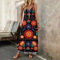 Womens Floral Print V-Neck Sleeveless Long Slip Dress