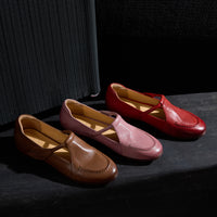 Women's Full Grain Leather T-Strap Mary Jane Flats, Premium Genuine Leather Casual Shoes