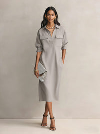Womens French-style Elegant Commuter Shirt Dress With A Defined Waist, Slimming Fit