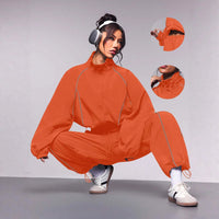 Womens Color-Block Drawstring Sports Jacket And Pants Set