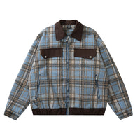 American Color-contrast Check Polo Collar Jacket Men's