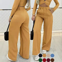 Essential Minimalist Wide-leg Pants With Double-breasted Buttons For The Office