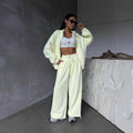 Casual Sports Suit Cardigan Wide Leg Sweatpants For Women