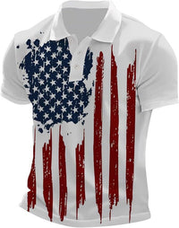 Short-sleeve T-shirt With National Flag Print And A Turn-down Collar POLO Shirt