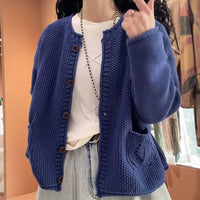 Women's Solid Color Round Neck Long Sleeve Knitted Sweater Coat
