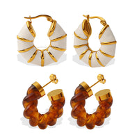 Fashionable Amber Twisted Resin Earrings For Women, Stainless Steel, Retro U-Shaped, High-End Design