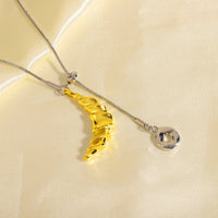 Plated Textured Moon Necklace, Minimalist Trendy All-Match Sweater Chain, Light Luxury Croissant Pendant For Women