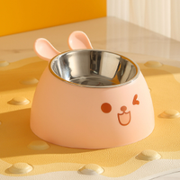 Rabbit Ear Pet Bowl Set-Feeder + Stainless Steel Bowl-Green-1 set