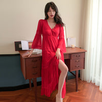 Women's Casual Long Sleeve Mesh Lace Nightdress