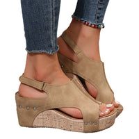 Ladies New Wedge Peep Toe Rivet Sandals