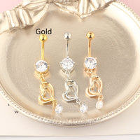 Long Double Heart-shaped Stainless Steel Belly Button Ring