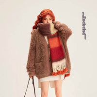 Colorful Striped Wool Ball Warm Scarf