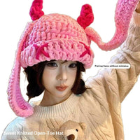 Japanese-style Sweet Dopamine Little Devil Knitted Hat For Women