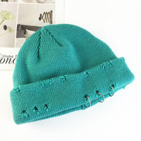 Personality Hoop Hole Wool Knitted Warm Hat