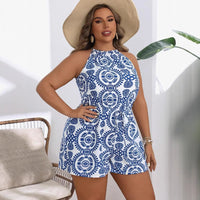 European And American Hot Simple Printed Backless Jumpsuit