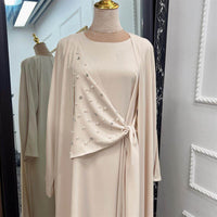 Beaded Women's Muslim Solid Color Two-piece Suit