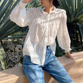French Style White Shirt Women's Long Sleeve Elegant Cotton Loose