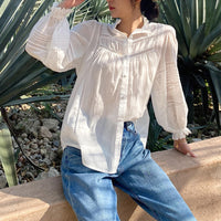 French Style White Shirt Women's Long Sleeve Elegant Cotton Loose