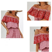 Red Print Panel Casual Long Ladies Jumpsuit