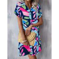 Fashionable Chic Commuter Short-Sleeve Printed Button-Up Dress For Women