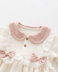 Baby Girl Bow Fleece-lined Jumpsuit