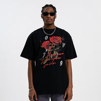 Street Rhinestone Rose Direct Injection Printing Drop Shoulder Loose Couple T-shirt