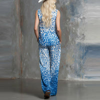 Loose-fit Leopard-print Sleeveless Shirt And Trousers Two-piece Set