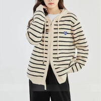 Loose Sports And Leisure Gray Hooded Knit Cardigan Coat For Women