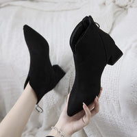 Women's Chunky-heeled Pointed-toe Short Martin Boots