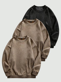 Men's Solid Drop Shoulder Suede Sweatshirt Casual Regular