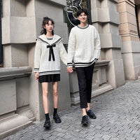 New Japanese-style Color-blocked Round-neck Thick Fairy Sweater In White
