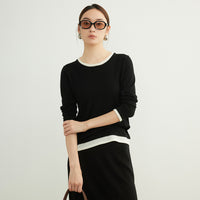 Early Spring Style Wool Sweater Women's Contrast Colors False-two-piece Bottoming Shirt