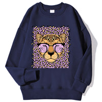 Womens Casual Loose Fleece-Backed Sweatshirt With Leopard Print