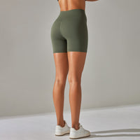 Women's Solid Color Double-sided Brocade Brushed Fitness High Waist Shorts