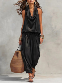 Womens Draped-Neck Vest And Casual Pants Set