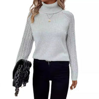 Women's Turtleneck Long Sleeve Sweater Pullover Hollow Out
