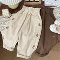 Children's Flower Embroidery Flower Bud Back Garden Western Style High Waist Pants