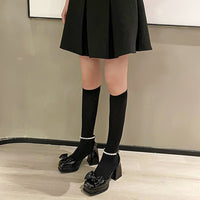 Women's New High Chunky Heel Pearl Bow Mary Jane Shoes
