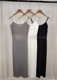 French Style Knitted Hollow Out Slim Fit Waist Cinching Slip Dress