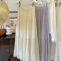 Womens Solid-Colored French-Style Retro Elegant Pleated High-Waist Skirt