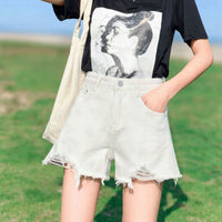 Black And Gray Ripped-out Denim Hot Pants
