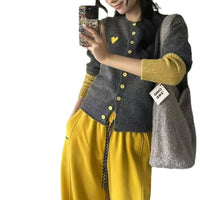 Women's Casual Fashion Gray Contrast Color Sweater