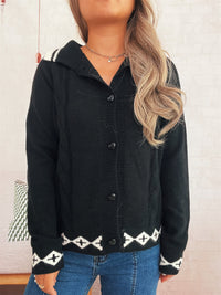 Retro Pattern Cute Love Button Lapel Long Sleeve Sweater